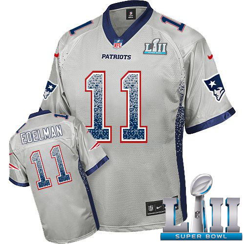Nike Patriots #11 Julian Edelman Grey Super Bowl LII Youth Stitched NFL Elite Drift Fashion Jersey Nike Patriots #11 Julian Edelman Grey Super Bowl LII Youth Stitched NFL Elite Drift Fashion Jersey