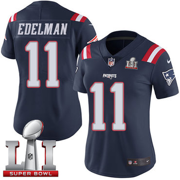 Nike Patriots #11 Julian Edelman Navy Blue Super Bowl LI 51 Women's Stitched NFL Limited Rush Jersey