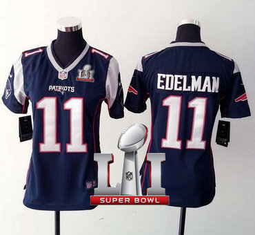 Nike Patriots #11 Julian Edelman Navy Blue Team Color Super Bowl LI 51 Women's Stitched NFL New Elite Jersey