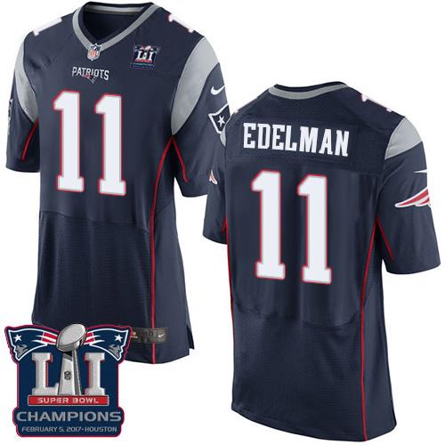 Nike Patriots #11 Julian Edelman Navy Blue Team Color Super Bowl LI Champions Men's Stitched NFL New Elite Jersey Nike Patriots #11 Julian Edelman Navy Blue Team Color Super Bowl LI Champions Men's Stitched NFL New Elite Jersey