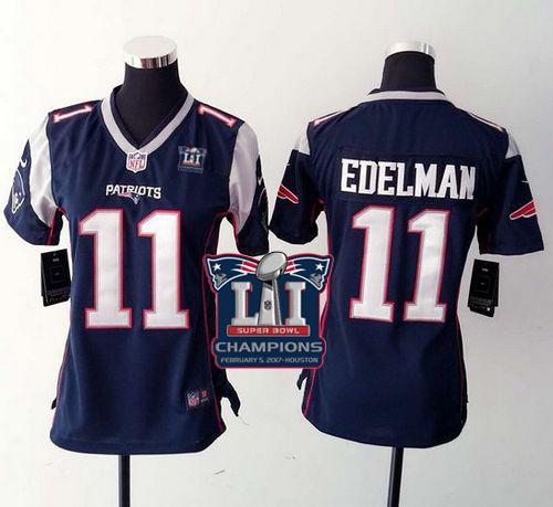 Nike Patriots #11 Julian Edelman Navy Blue Team Color Super Bowl LI Champions Women's Stitched NFL New Elite Jersey
