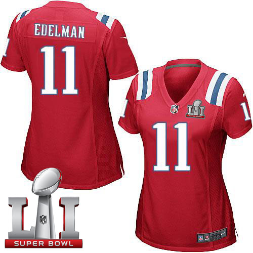 Nike Patriots #11 Julian Edelman Red Alternate Super Bowl LI 51 Women's Stitched NFL Elite Jersey