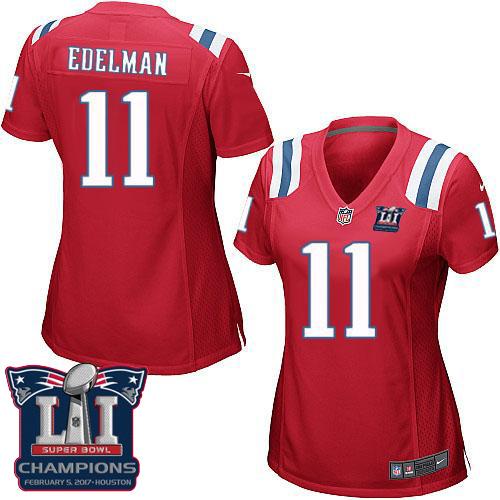 Nike Patriots #11 Julian Edelman Red Alternate Super Bowl LI Champions Women's Stitched NFL Elite Jersey