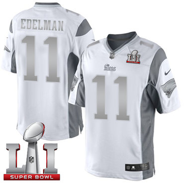 Nike Patriots #11 Julian Edelman White Super Bowl LI 51 Men's Stitched NFL Limited Platinum Jersey