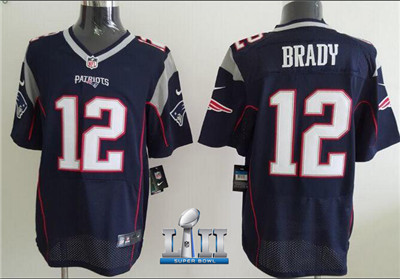 Nike Patriots #12  Tom Brady Blue Stitched Super Bowl LII Nike Elite NFL Jerseys