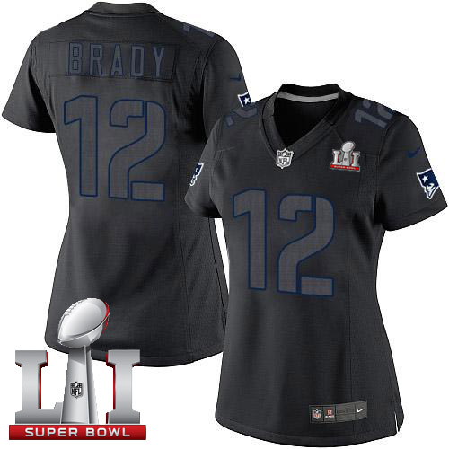 Nike Patriots #12 Tom Brady Black Impact Super Bowl LI 51 Women's Stitched NFL Limited Jersey