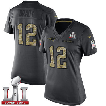 Nike Patriots #12 Tom Brady Black Super Bowl LI 51 Women's Stitched NFL Limited 2016 Salute to Service Jersey