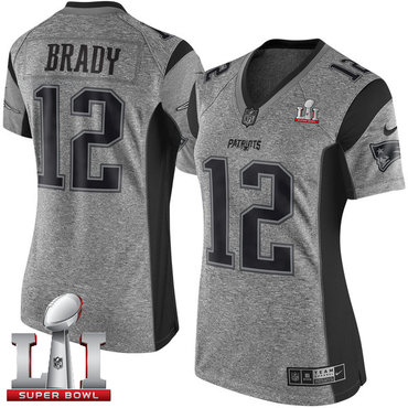 Nike Patriots #12 Tom Brady Gray Super Bowl LI 51 Women's Stitched NFL Limited Gridiron Gray Jersey