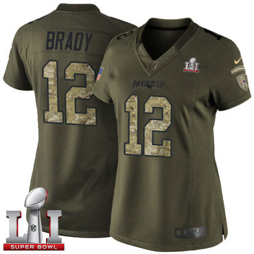 Nike Patriots #12 Tom Brady Green Super Bowl LI 51 Women's Stitched NFL Limited Salute to Service Jersey