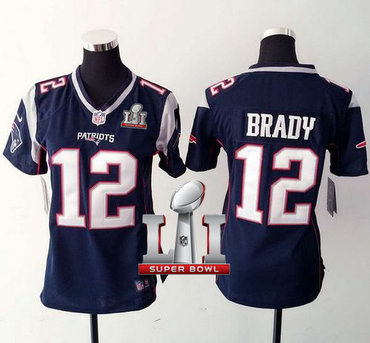 Nike Patriots #12 Tom Brady Navy Blue Team Color Super Bowl LI 51 Women's Stitched NFL New Elite Jersey