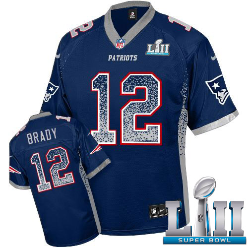 Nike Patriots #12 Tom Brady Navy Blue Team Color Super Bowl LII Men's Stitched NFL Elite Drift Fashion Jersey