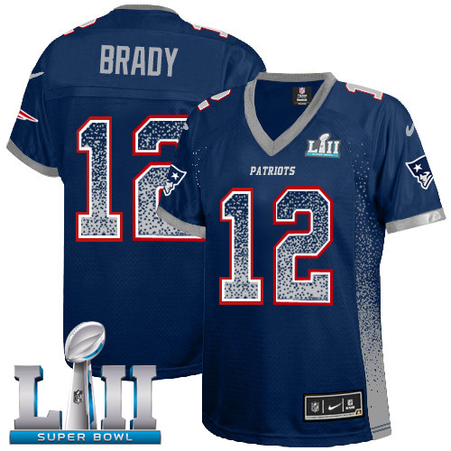 Nike Patriots #12 Tom Brady Navy Blue Team Color Super Bowl LII Women's Stitched NFL Elite Drift Fashion Jersey Nike Patriots #12 Tom Brady Navy Blue Team Color Super Bowl LII Women's Stitched NFL Elite Drift Fashion Jersey