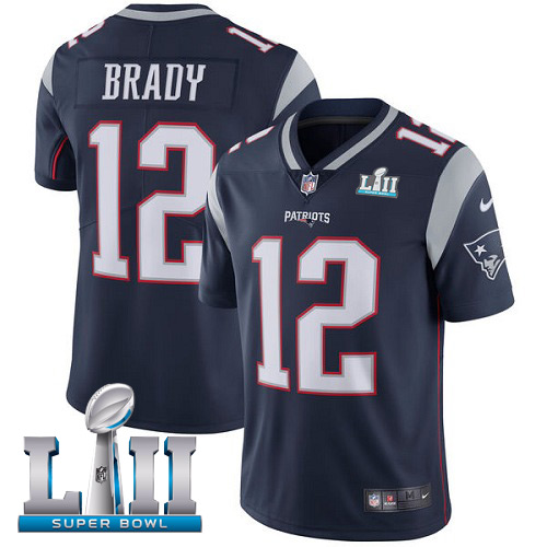 Nike Patriots #12 Tom Brady Navy Blue Team Color Super Bowl LII Youth Stitched NFL Vapor Untouchable Limited Jersey Nike Patriots #12 Tom Brady Navy Blue Team Color Super Bowl LII Youth Stitched NFL Vapor Untouchable Limited Jersey