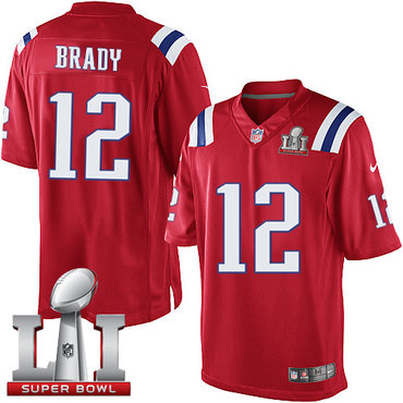 Nike Patriots #12 Tom Brady Red Alternate Super Bowl LI 51 Men's Stitched NFL Limited Jersey