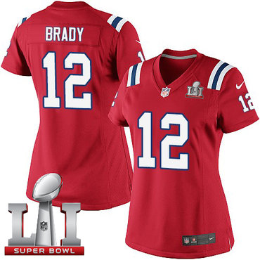 Nike Patriots #12 Tom Brady Red Alternate Super Bowl LI 51 Women's Stitched NFL Limited Jersey