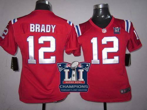 Nike Patriots #12 Tom Brady Red Alternate Super Bowl LI Champions Women's Stitched NFL Elite Jersey