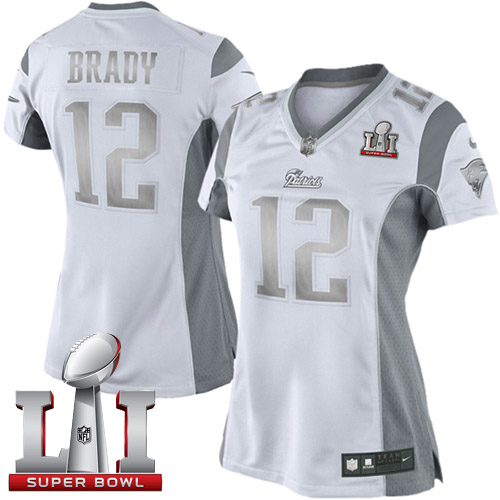 Nike Patriots #12 Tom Brady White Super Bowl LI 51 Women's Stitched NFL Limited Platinum Jersey