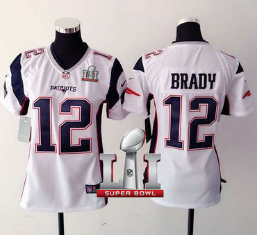 Nike Patriots #12 Tom Brady White Super Bowl LI 51 Women's Stitched NFL New Elite Jersey