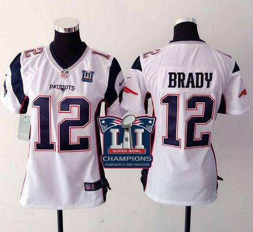 Nike Patriots #12 Tom Brady White Super Bowl LI Champions Women's Stitched NFL New Elite Jersey