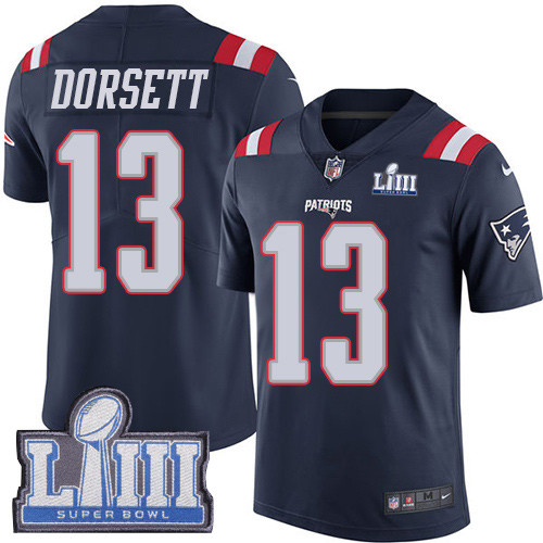 Nike Patriots #13 Phillip Dorsett Navy Blue Super Bowl LIII Bound Men's Stitched NFL Limited Rush Jersey Nike Patriots #13 Phillip Dorsett Navy Blue Super Bowl LIII Bound Men's Stitched NFL Limited Rush Jersey