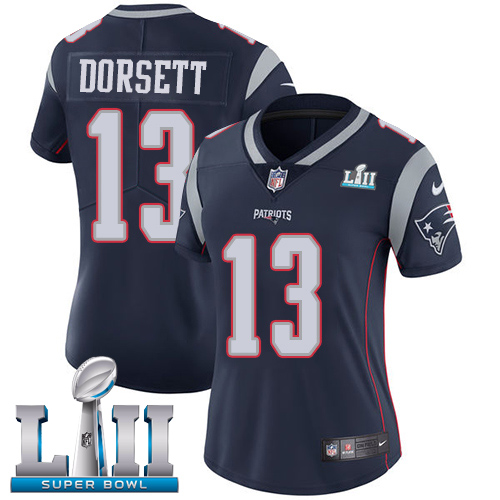 Nike Patriots #13 Phillip Dorsett Navy Blue Team Color Super Bowl LII Women's Stitched NFL Vapor Untouchable Limited Jersey Nike Patriots #13 Phillip Dorsett Navy Blue Team Color Super Bowl LII Women's Stitched NFL Vapor Untouchable Limited Jersey
