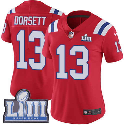Nike Patriots #13 Phillip Dorsett Red Alternate Super Bowl LIII Bound Women's Stitched NFL Vapor Untouchable Limited Jersey Nike Patriots #13 Phillip Dorsett Red Alternate Super Bowl LIII Bound Women's Stitched NFL Vapor Untouchable Limited Jersey