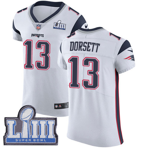 Nike Patriots #13 Phillip Dorsett White Super Bowl LIII Bound Men's Stitched NFL Vapor Untouchable Elite Jersey Nike Patriots #13 Phillip Dorsett White Super Bowl LIII Bound Men's Stitched NFL Vapor Untouchable Elite Jersey