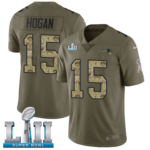 Nike Patriots #15 Chris Hogan Olive Camo Super Bowl LII Men's Stitched NFL Limited 2017 Salute To Service Jersey