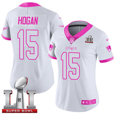 Nike Patriots #15 Chris Hogan White Pink Super Bowl LI 51 Women's Stitched NFL Limited Rush Fashion Jersey