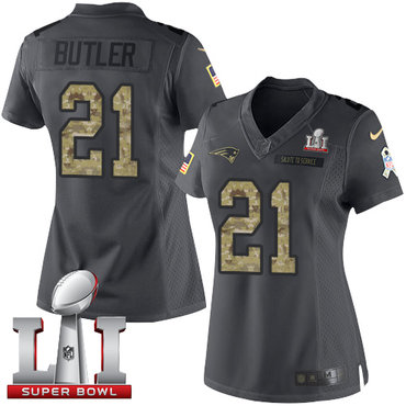 Nike Patriots #21 Malcolm Butler Black Super Bowl LI 51 Women's Stitched NFL Limited 2016 Salute to Service Jersey