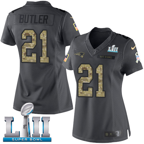 Nike Patriots #21 Malcolm Butler Black Super Bowl LII Women's Stitched NFL Limited 2016 Salute to Service Jersey Nike Patriots #21 Malcolm Butler Black Super Bowl LII Women's Stitched NFL Limited 2016 Salute to Service Jersey