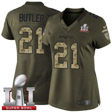 Nike Patriots #21 Malcolm Butler Green Super Bowl LI 51 Women's Stitched NFL Limited Salute to Service Jersey