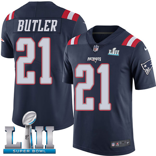 Nike Patriots #21 Malcolm Butler Navy Blue Super Bowl LII Youth Stitched NFL Limited Rush Jersey