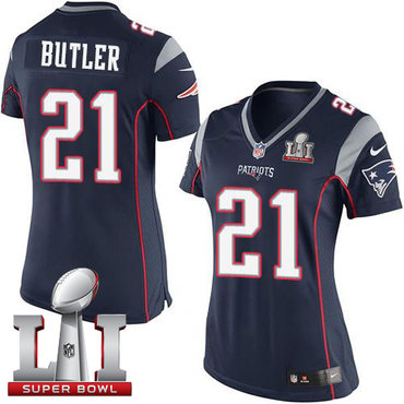Nike Patriots #21 Malcolm Butler Navy Blue Team Color Super Bowl LI 51 Women's Stitched NFL New Elite Jersey