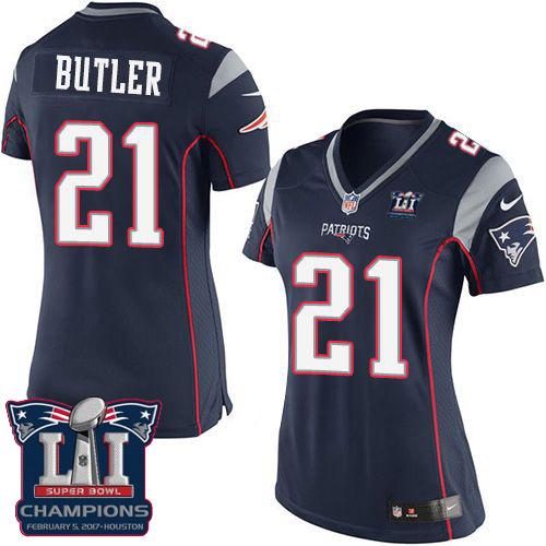 Nike Patriots #21 Malcolm Butler Navy Blue Team Color Super Bowl LI Champions Women's Stitched NFL New Elite Jersey