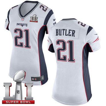 Nike Patriots #21 Malcolm Butler White Super Bowl LI 51 Women's Stitched NFL New Elite Jersey
