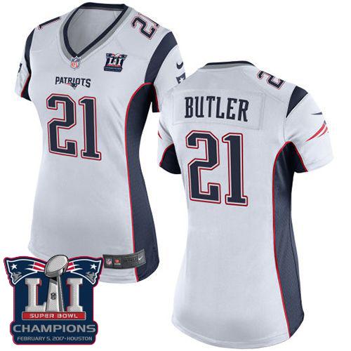 Nike Patriots #21 Malcolm Butler White Super Bowl LI Champions Women's Stitched NFL New Elite Jersey