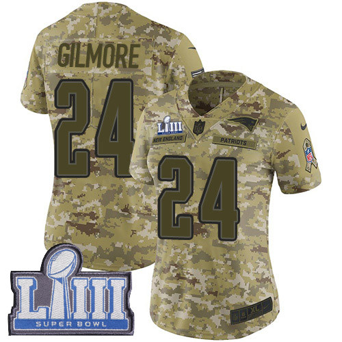 Nike Patriots #24 Stephon Gilmore Camo Super Bowl LIII Bound Women's Stitched NFL  Limited 2018 Salute To Service Jersey