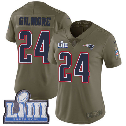 Nike Patriots #24 Stephon Gilmore Olive Super Bowl LIII Bound Women's Stitched NFL Limited 2017 Salute To Service Jersey Nike Patriots #24 Stephon Gilmore Olive Super Bowl LIII Bound Women's Stitched NFL Limited 2017 Salute To Service Jersey