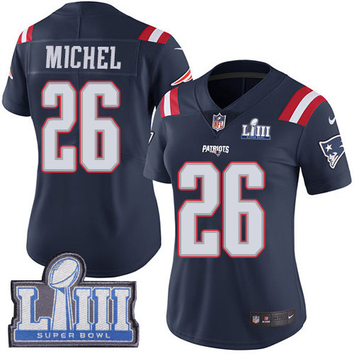 Nike Patriots #26 Sony Michel Navy Blue Super Bowl LIII Bound Women's Stitched NFL Limited Rush Jersey Nike Patriots #26 Sony Michel Navy Blue Super Bowl LIII Bound Women's Stitched NFL Limited Rush Jersey