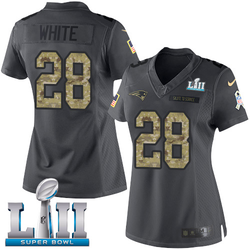 Nike Patriots #28 James White Black Super Bowl LII Women's Stitched NFL Limited 2016 Salute to Service Jersey Nike Patriots #28 James White Black Super Bowl LII Women's Stitched NFL Limited 2016 Salute to Service Jersey