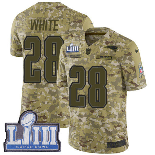 Nike Patriots #28 James White Camo Super Bowl LIII Bound Men's Stitched NFL Limited 2018 Salute To Service Jersey Nike Patriots #28 James White Camo Super Bowl LIII Bound Men's Stitched NFL Limited 2018 Salute To Service Jersey