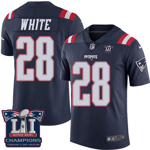 Nike Patriots #28 James White Navy Blue Super Bowl LI Champions Men's Stitched NFL Limited Rush Jersey