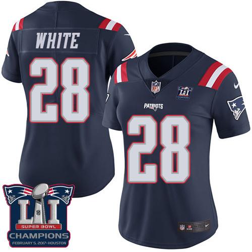 Nike Patriots #28 James White Navy Blue Super Bowl LI Champions Women's Stitched NFL Limited Rush Jersey
