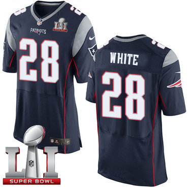 Nike Patriots #28 James White Navy Blue Team Color Super Bowl LI 51 Men's Stitched NFL New Elite Jersey