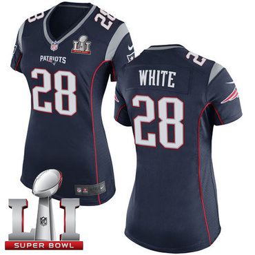 Nike Patriots #28 James White Navy Blue Team Color Super Bowl LI 51 Women's Stitched NFL New Elite Jersey