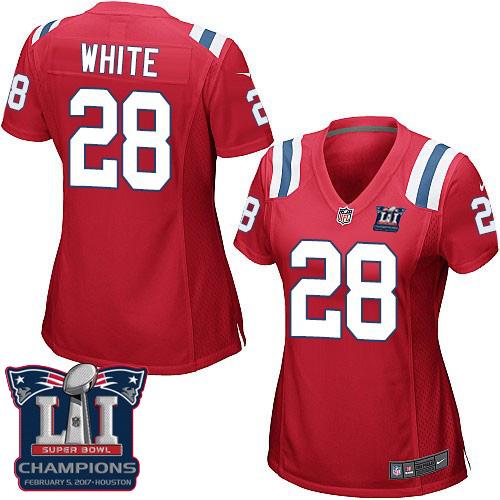 Nike Patriots #28 James White Red Alternate Super Bowl LI Champions Women's Stitched NFL Elite Jersey