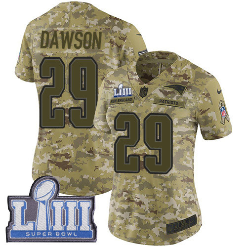 Nike Patriots #29 Duke Dawson Camo Super Bowl LIII Bound Women's Stitched NFL Limited 2018 Salute To Service Jersey