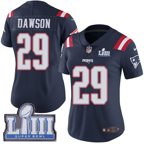 Nike Patriots #29 Duke Dawson Navy Blue Super Bowl LIII Bound Women's Stitched NFL Limited Rush Jersey Nike Patriots #29 Duke Dawson Navy Blue Super Bowl LIII Bound Women's Stitched NFL Limited Rush Jersey