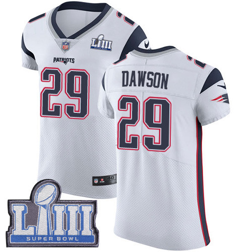 Nike Patriots #29 Duke Dawson White Super Bowl LIII Bound Men's Stitched NFL Vapor Untouchable Elite Jersey